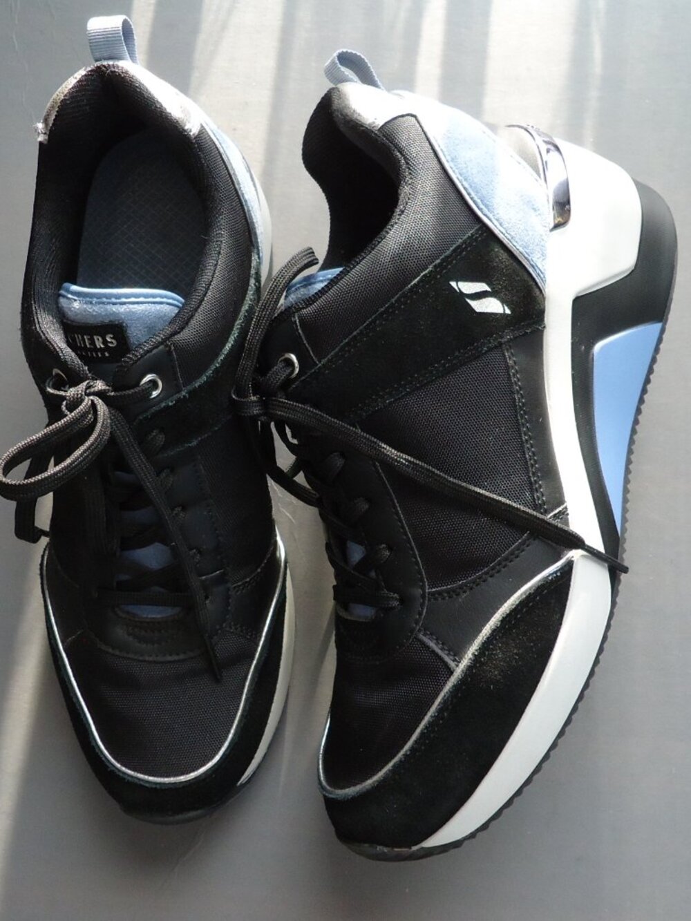 SIZE 10. Skechers lace up high top wedge heel sneakers.
